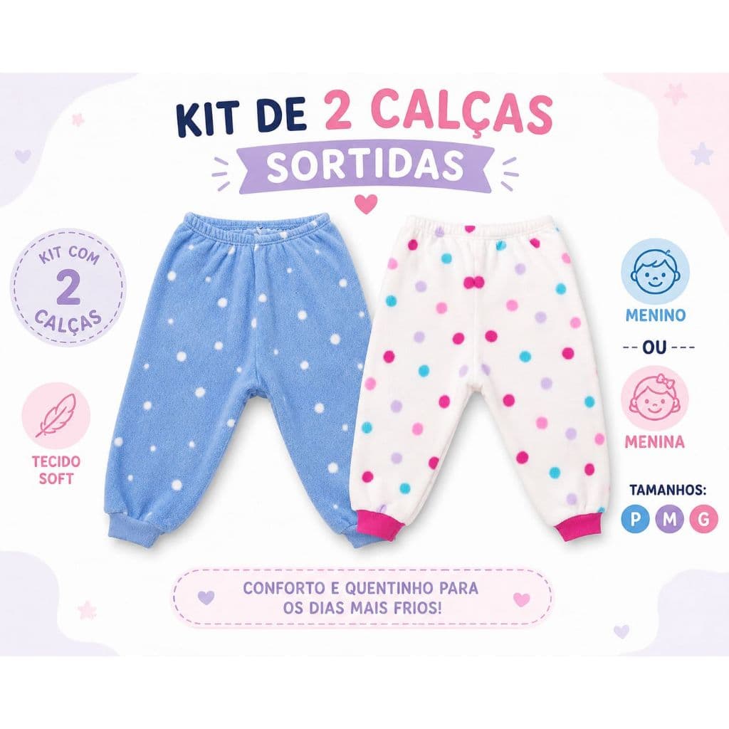 Kit 2 Calças Soft Bebê Peluciadas – Super Quentinhas e Macias para o Inverno P, M ou G