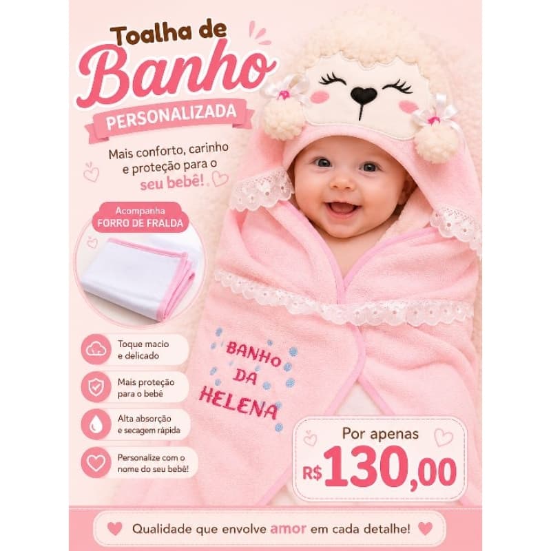 Toalha de banho bebê com capuz ovelhinha