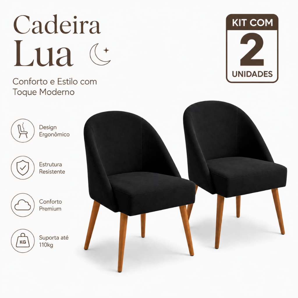 Kit com 2 Cadeiras Lua Veludo Confortável Pratica Recepção Atendimento Escritório Sala de Jantar