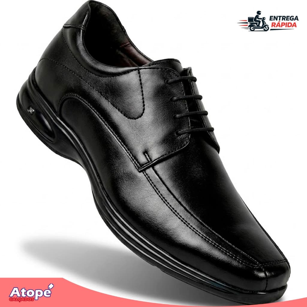 Sapato Social Jota Pe Couro Preto 3D Vision Cadarço
