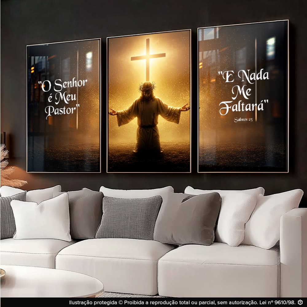 Quadros Decorativos Cristão Religioso Jesus Cristo Cruz Senhor É Meu Pastor Salmos 23