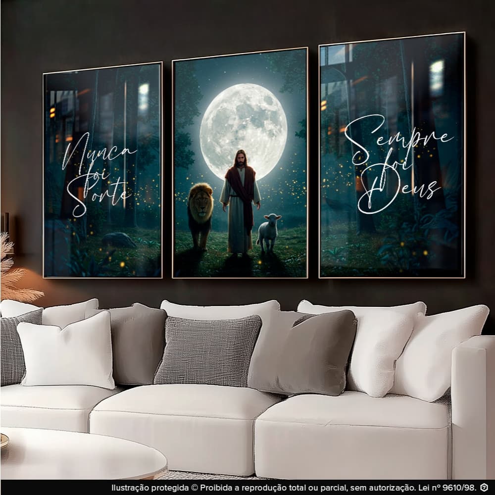 Quadros Decorativos Nunca Foi Sorte Sempre Foi Deus Cristão Religioso 122x60