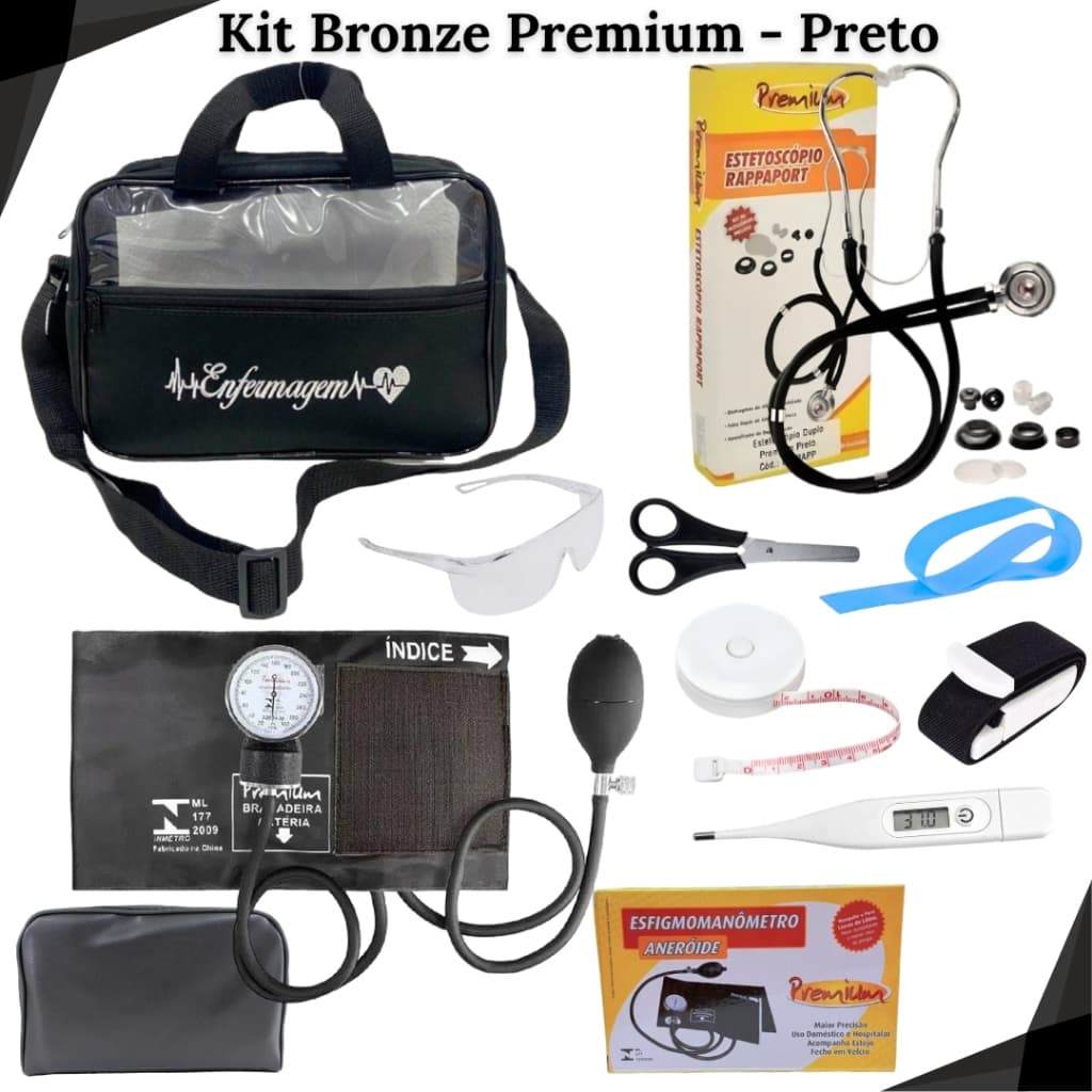 Kit Completo de Enfermagem, Material de Bolso para de Estágio com Garrote e Fita - Bronze