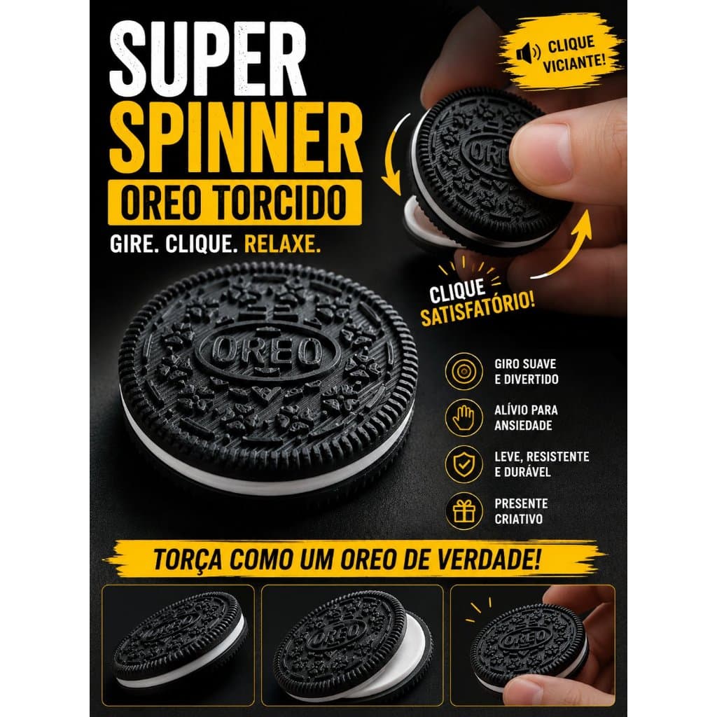 Super Spinner Oreo Torcido | Fidget Anti Estresse Clique Satisfatório