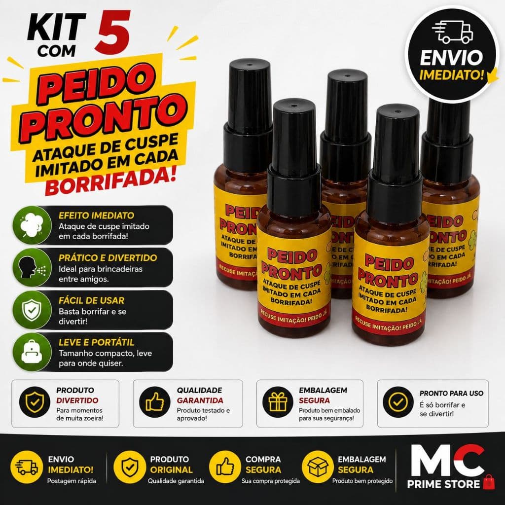 Kit 5 Peido Pronto Spray Peido artificial Realista Pegadinha Engraçada Zoação Peido Líquido