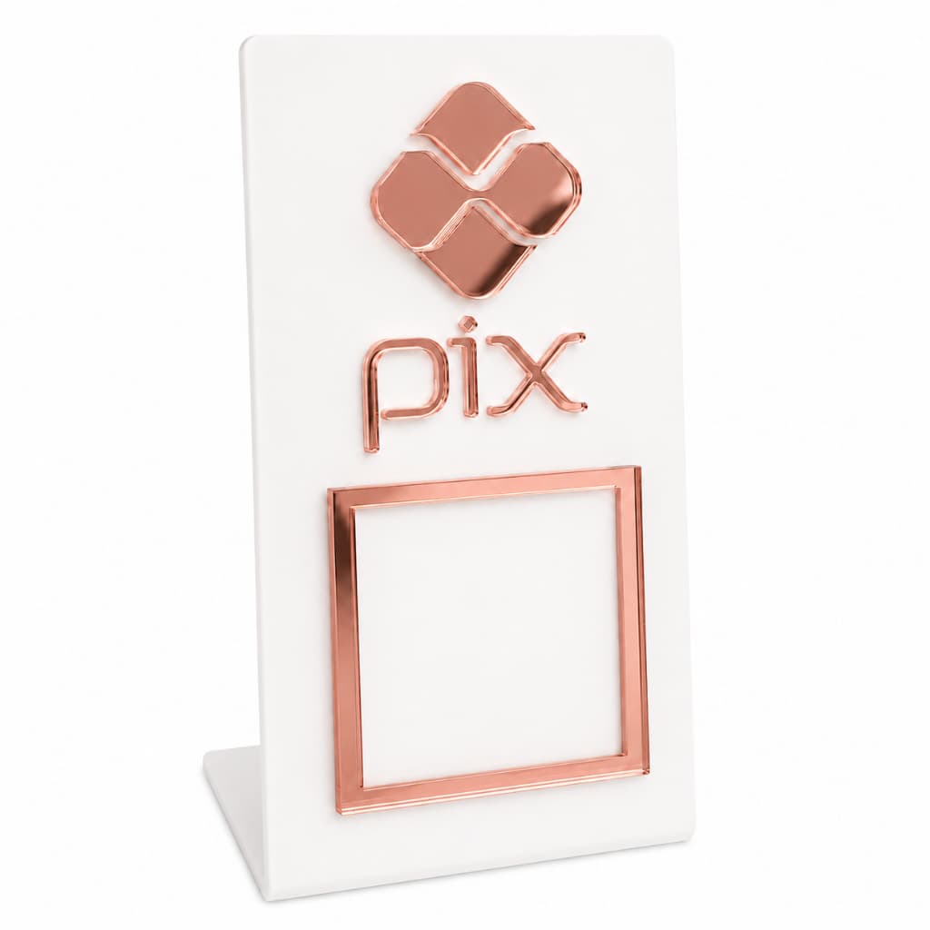 Placa Pix Acrílico - Display de Mesa para Balcão - QR Code Pagamento Personalizado Loja PIX