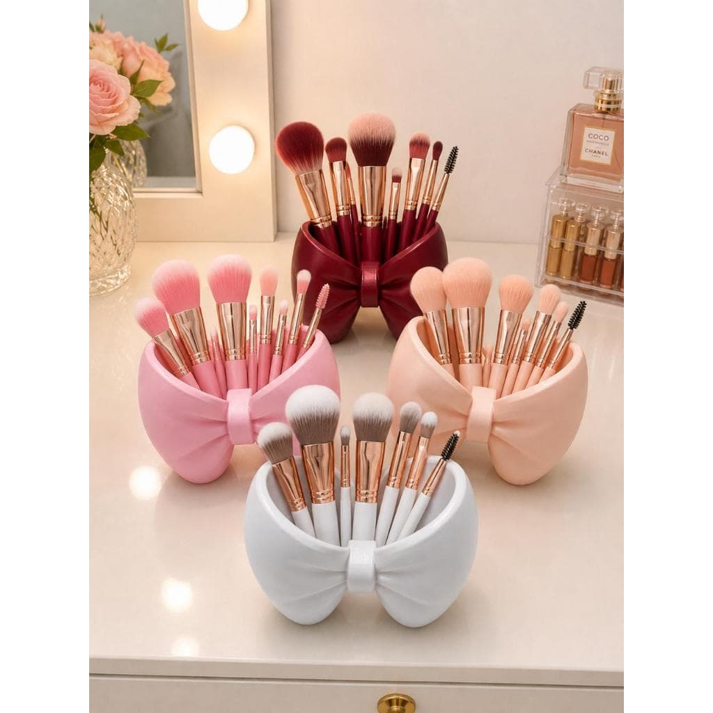Kit Porta Pincéis de Maquiagem Laço Elegance Luxo – Conjunto com 4 Cores Diferentes para Penteadeira