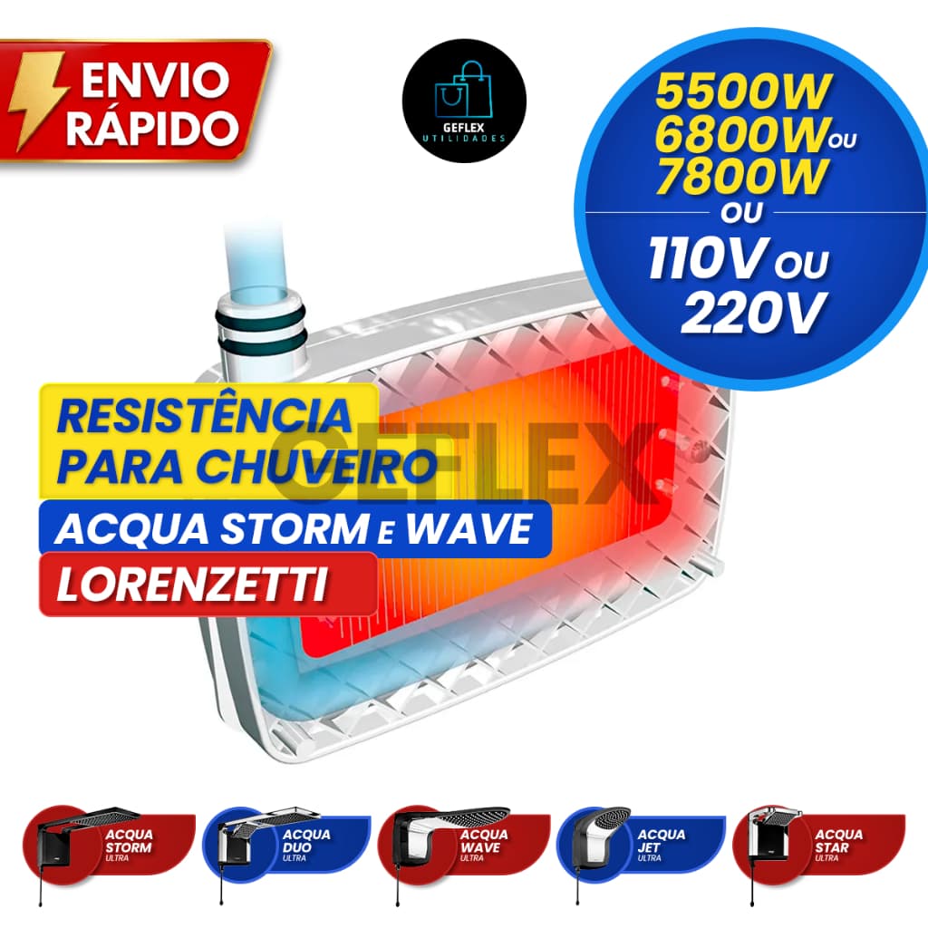 Resistência Chuveiro 220V 7800W Lorenzetti Acqua Storm Ultra Wave Duo