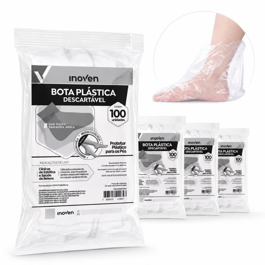 Bota Plástica Kit 12 Pac / 1200 Unidades Descartável Pro pé