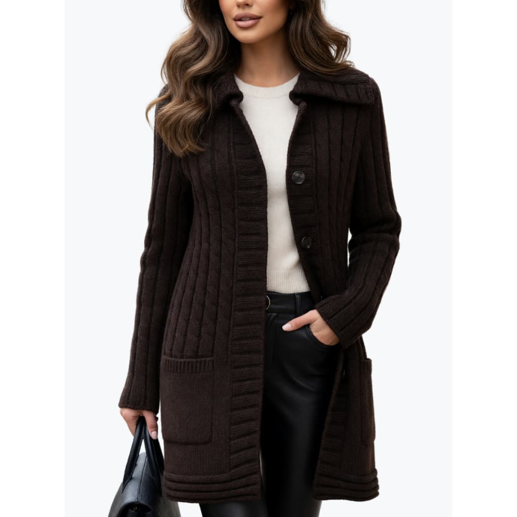 Sobretudo Casaco de Lã Feminino com Botão Tricot Inverno