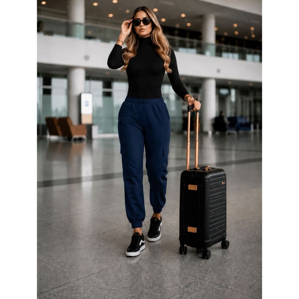 Calça Moletom Feminina Jogger Azul Confortável Estilosa Versátil Tendência Moderna