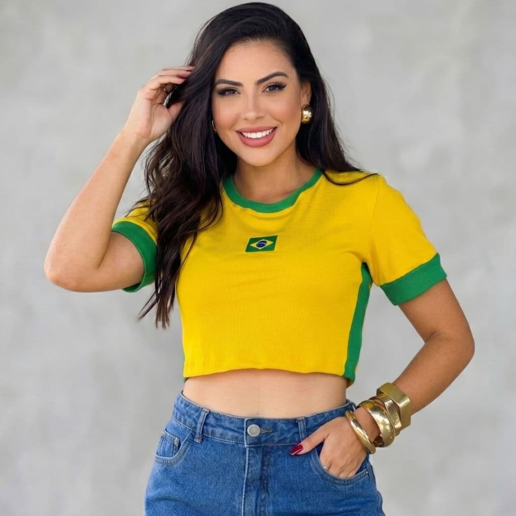 Cropped Top Blusinha Blusa Brasil Torcida Copa do mundo Tendencia Ribana Canelado