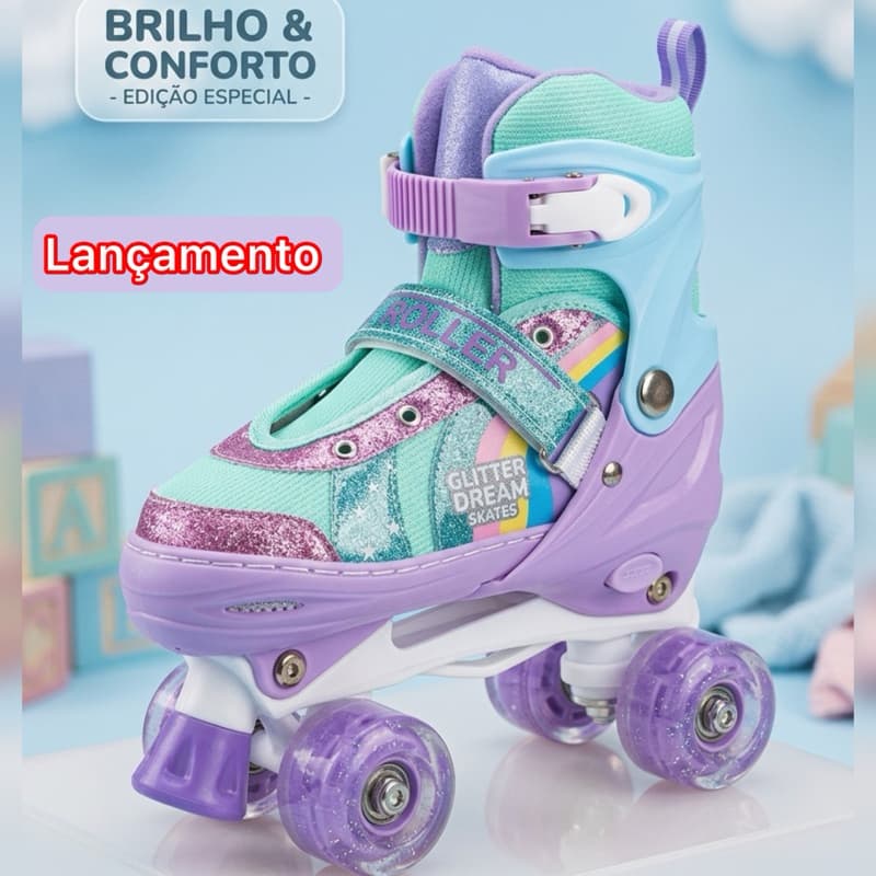 Patins 4 Rodas Infantil Arco Íris Luzes Led Ajuste