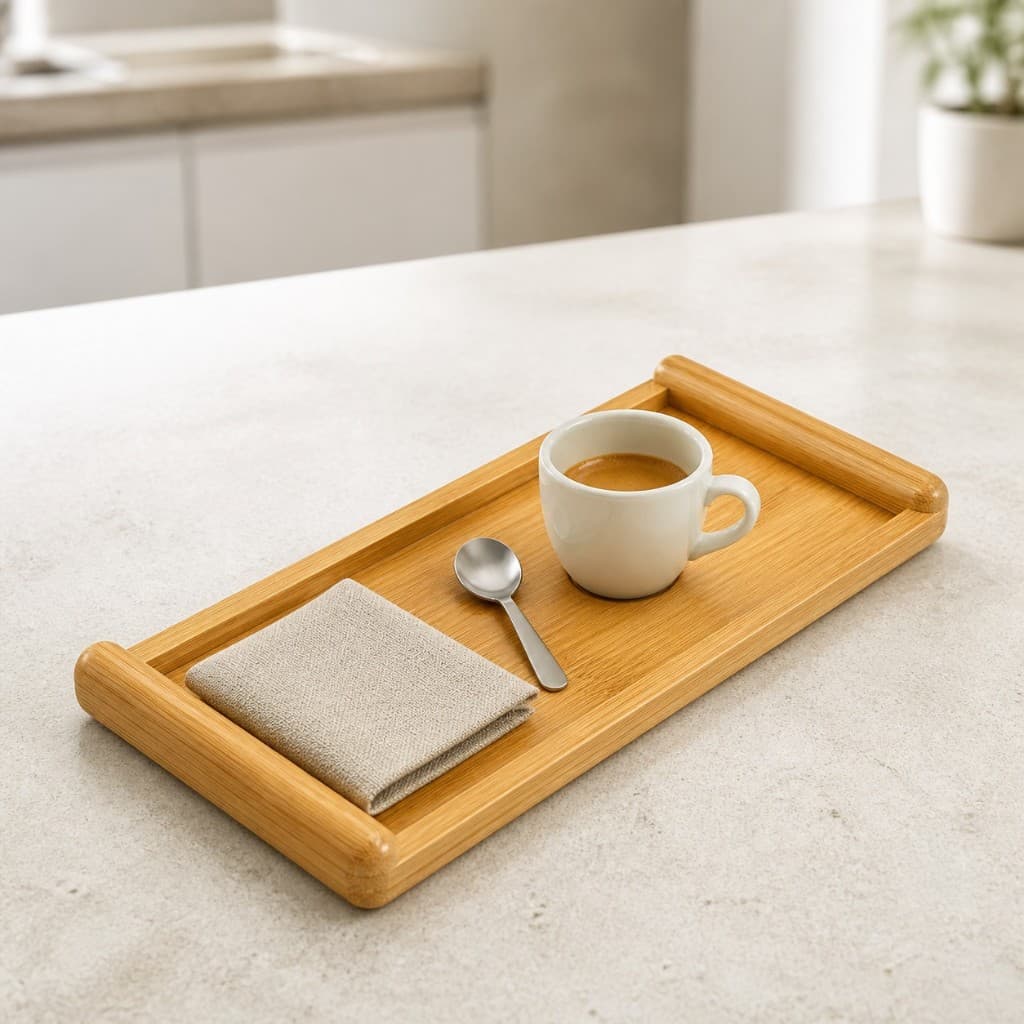 Bandeja Retangular de Bambu 32cm Ecokitchen Multiuso | Com Alça, Café, Lavabo, Petisqueira, Decoração