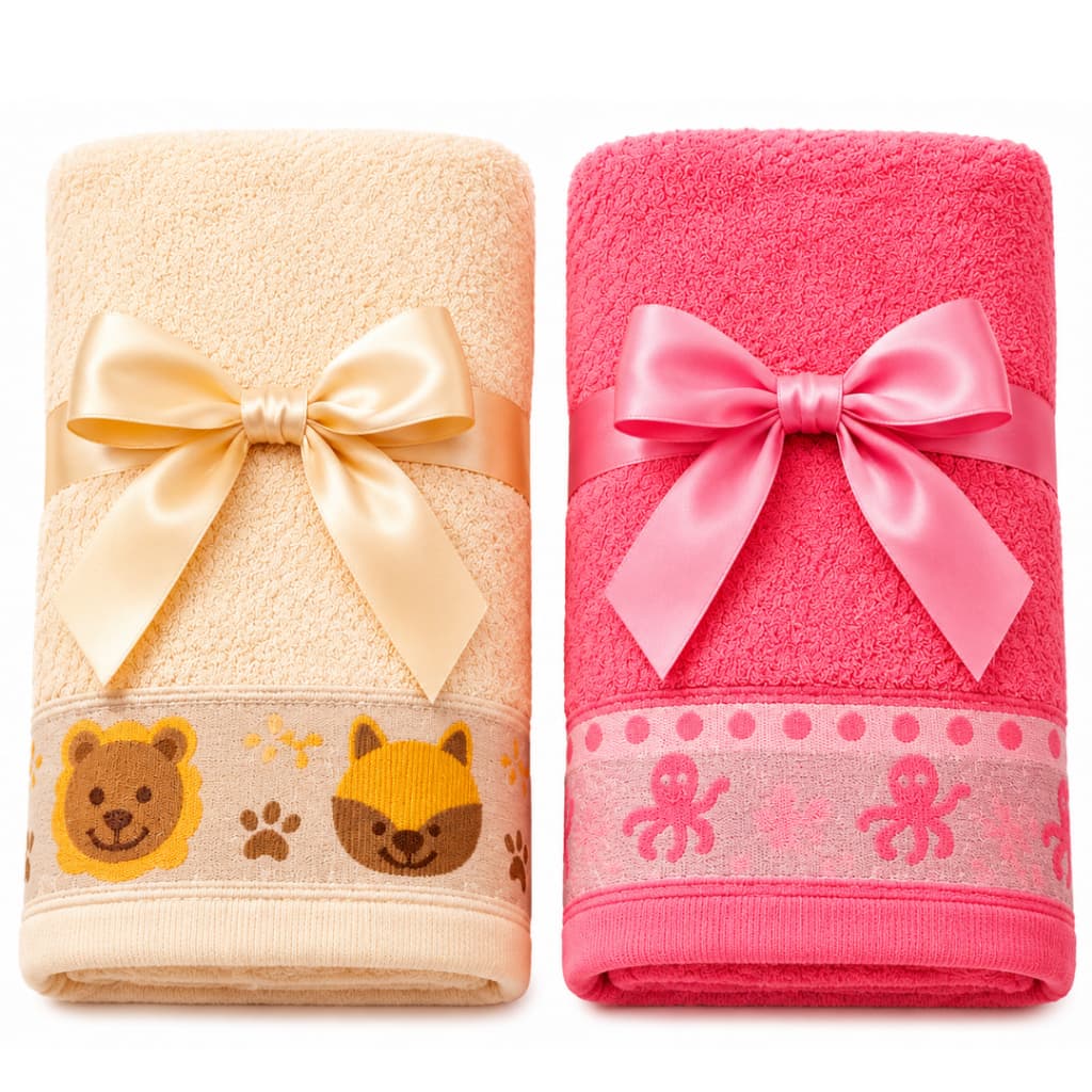 2 Toalha Banho Infantil Rosa E Bege 100% Algodão Premium Extra Macia Secagem Rápida