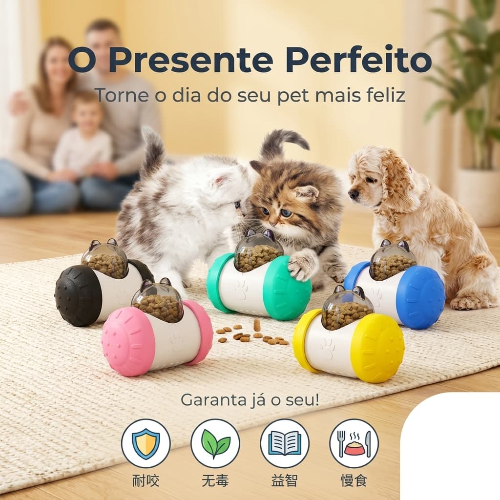 Brinquedo Interativo para Cães - Bola Recheável Lenta e Divertida (Não Elétrico)