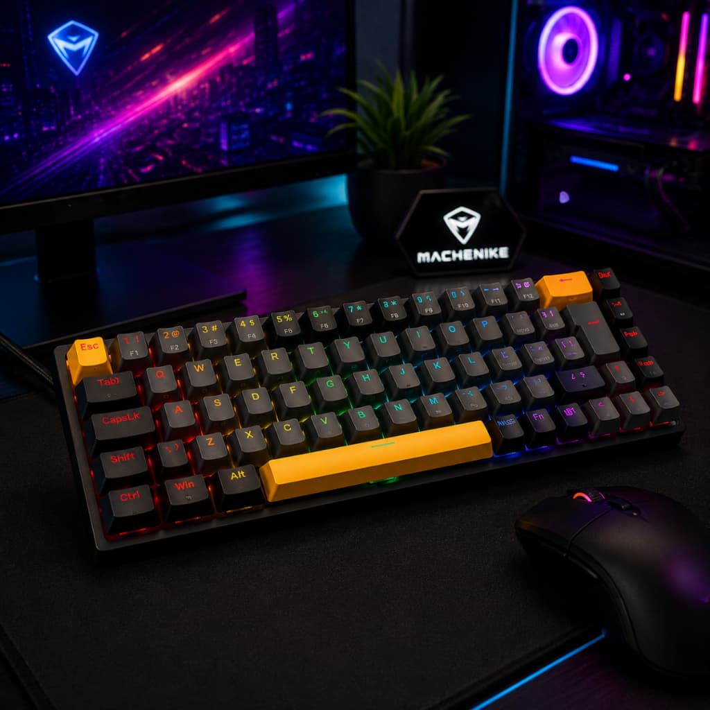 Teclado Mecânico Gamer Machenike K500-B68 RGB Preto ABNT2 Hot Swap Switch Red