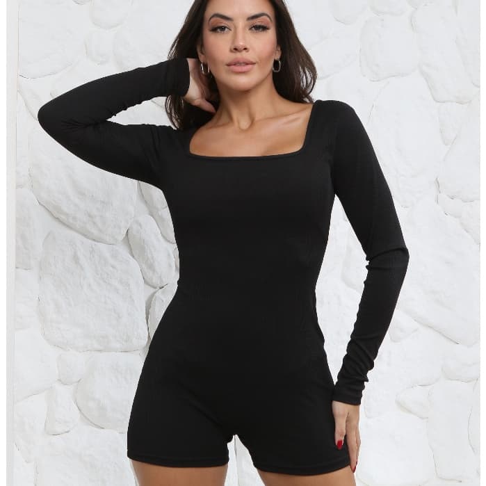 Macaquinho Inverno Feminino Canelado Manga Longa Ribana Premium