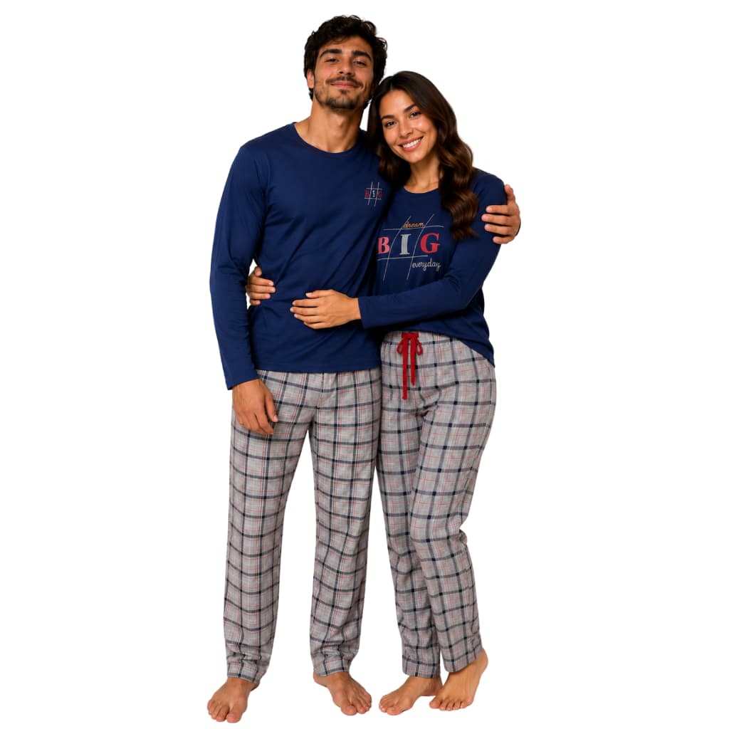 Kit 2 Pijamas De Frio Adulto Casal Longo Feminino Masculino Inverno Malha