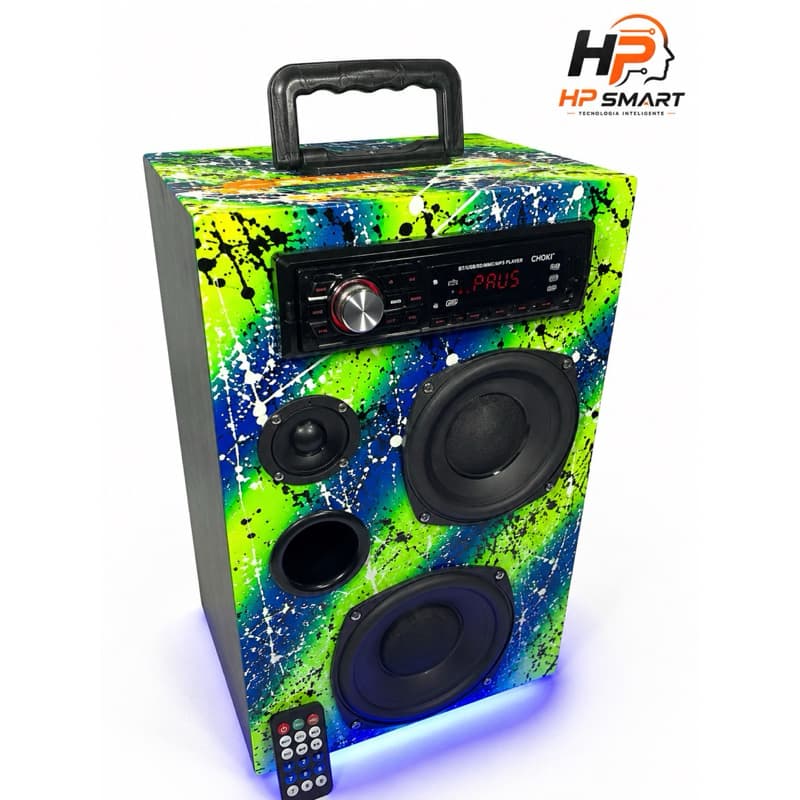 Caixa de Som Bluetooth Potente com Subwoofer + LED RGB + Rádio FM | Som Alto e Limpo