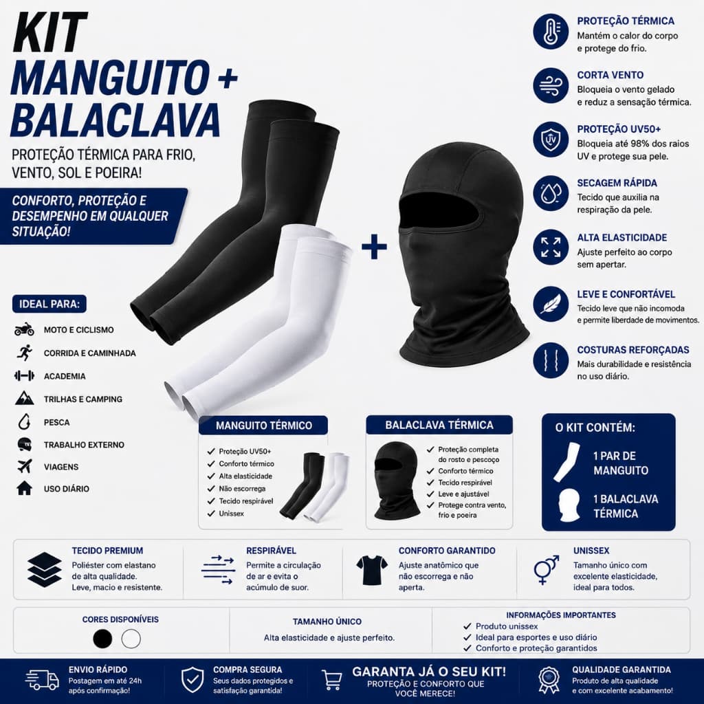 MANGUITO KIT COM TOUCA PROTEÇÃO SOLAR UV