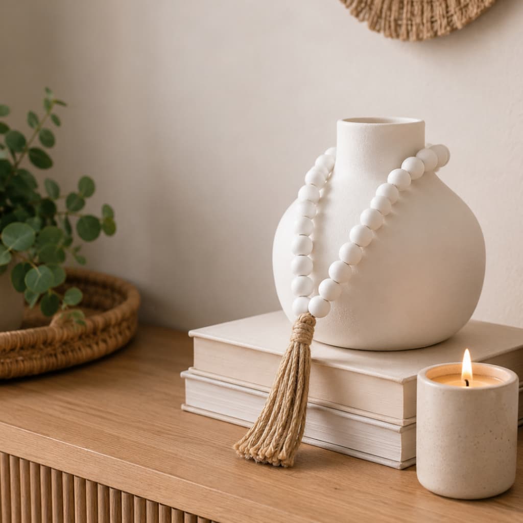 Colar Japamala MadeiraGrande Branco Acessório para decoração