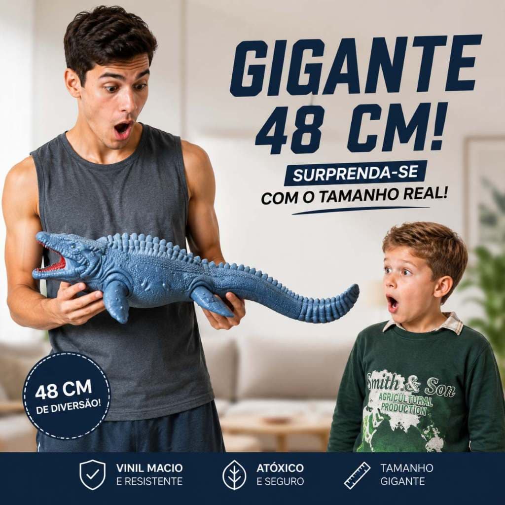 Dinossauro Mosassauro Gigante 48cm Realista Vinil Macio Brinquedo Infantil