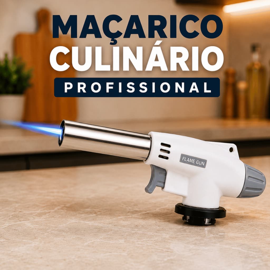 Maçarico Culinário Profissional Portátil Chama Regulável Para Cozinha Confeitaria