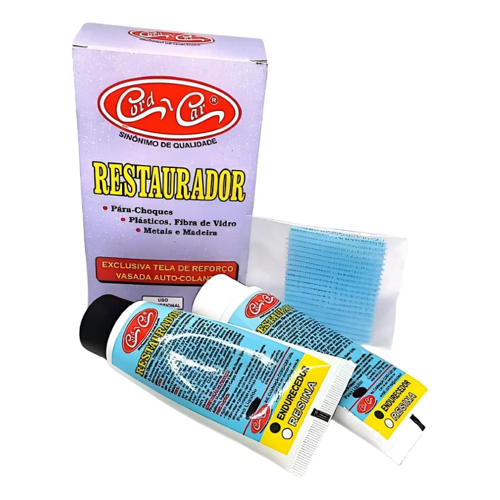 Kit Cola Parachoque Reparo 200G Restaurador Automotivo Veda Plástico Fibra de Vidro Metais Madeira
