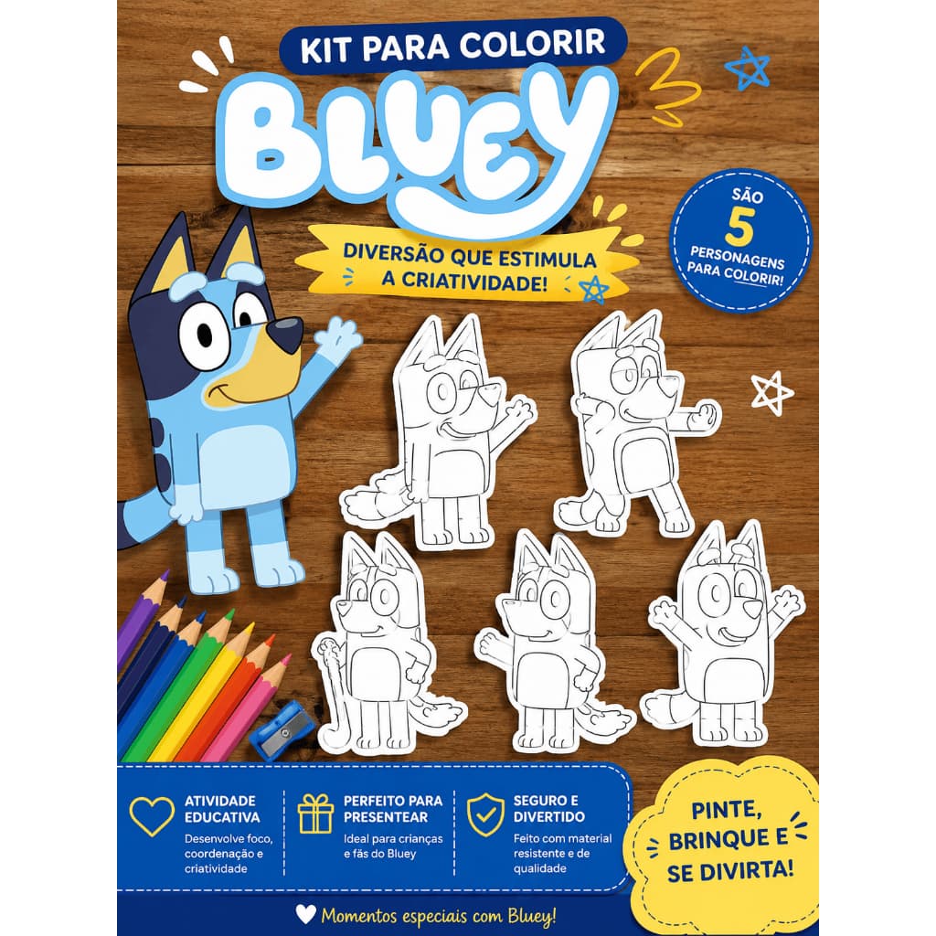 Kit Colorir Família Bluey Reutilizável Envio Imediato