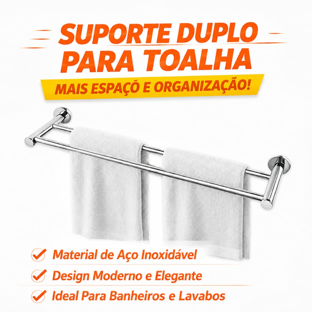 Porta Toalha Duplo de Banho Suporte para 2 Toalhas inox