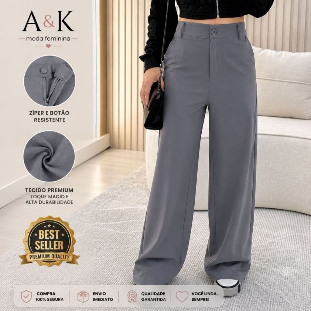 Calça Pantalona Alfaiataria Premium Com Bolso PROMOÇÃO