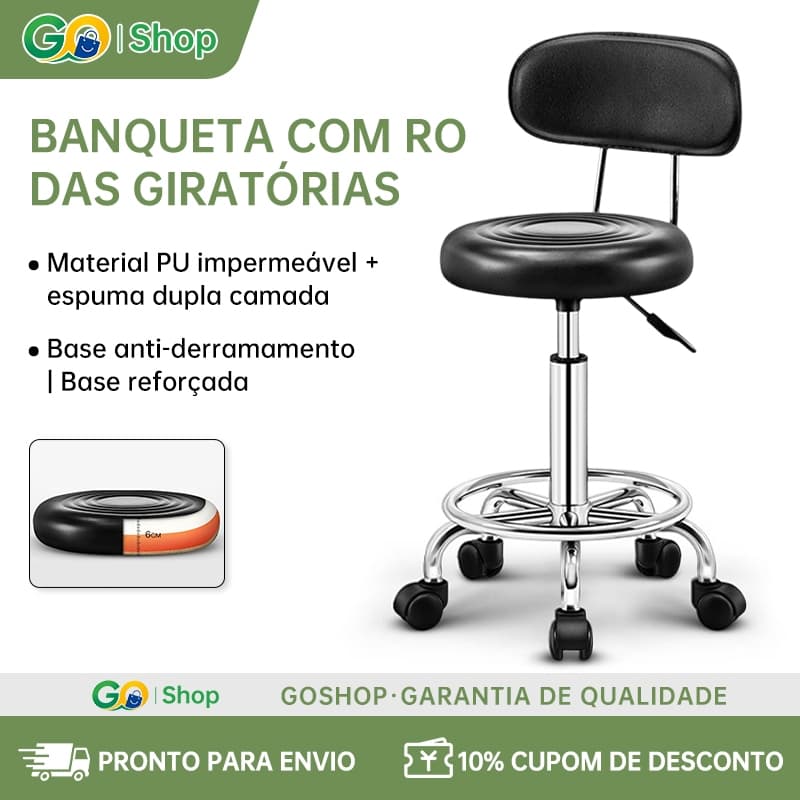 Cadeira de Escritório Ajustável 48-63cm com Rodízios e Encosto  Assento Antideslizante para Trabalho