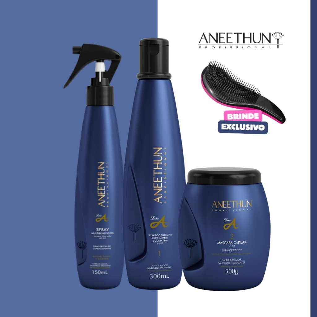 Kit Aneethun Linha A Shampoo 300ml + Mascara 500g + Spray Multibenefícios 150ml