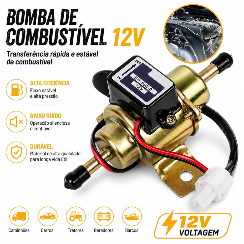 12V Bomba Combustível Gasolina Diesel Álcool Baixa Pressão - EP500-0