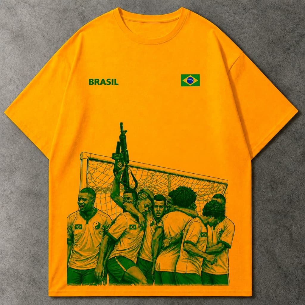 Camiseta Seleção Brasileira com Frase Camisa de Cria Copa Streetwear Algodão Premium