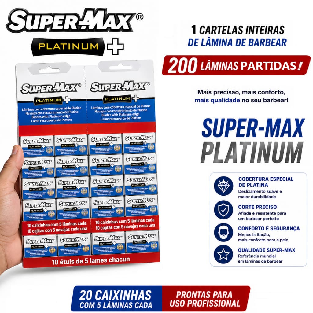 Cartela de Lâmina de Barbear Super-max Platinum com 100UN Lâmina Super-max Lâminas de Barbear