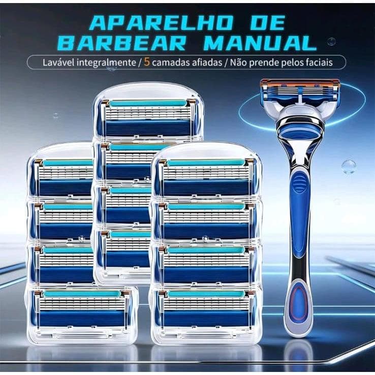 Kit Aparelho de barbear com 5 Lâminas descartáveis Afiadas De Longa Duração com 8 ou 12 Refil