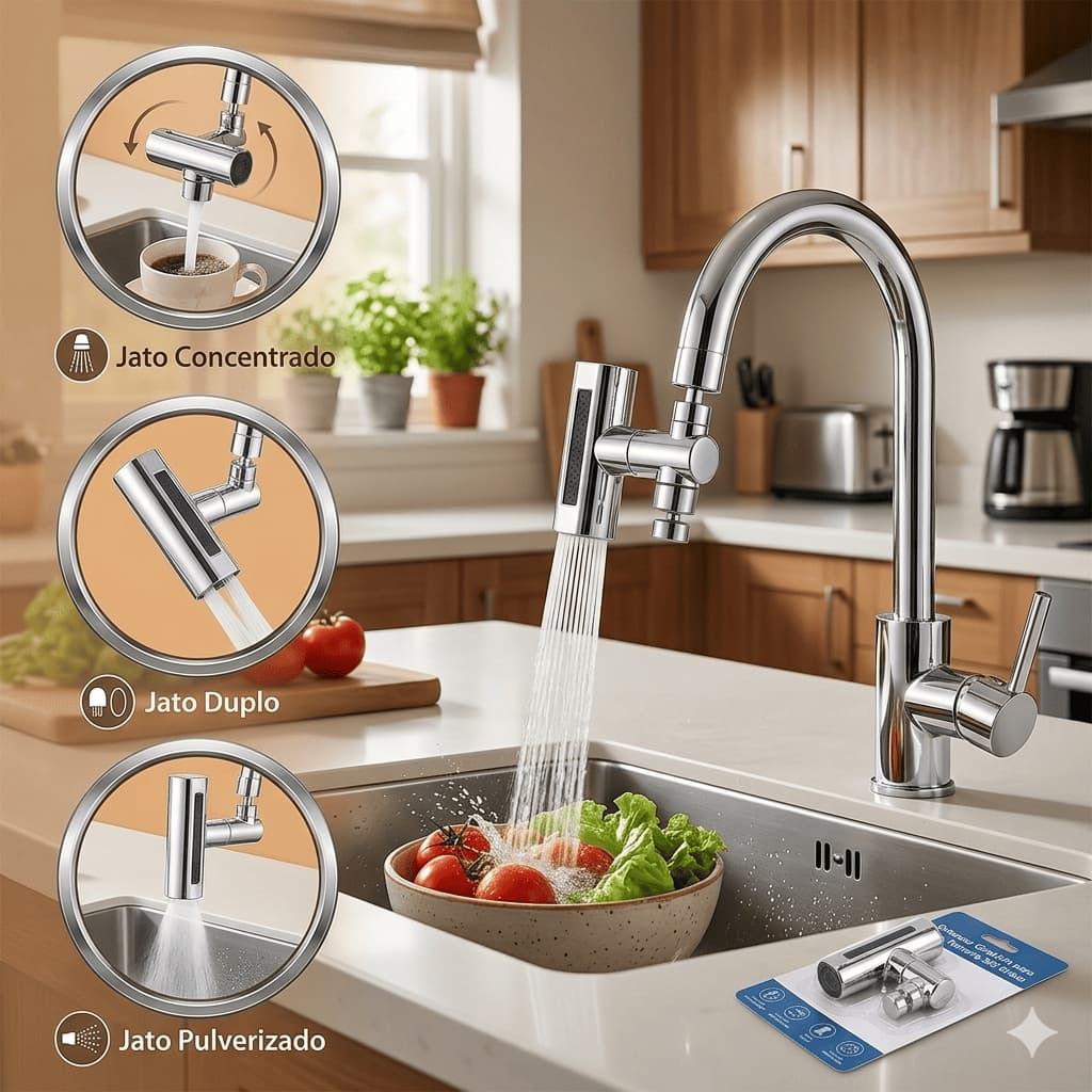 Adaptador Giratório Extensor Torneira 360 Graus Multidirecional Economizador Água
