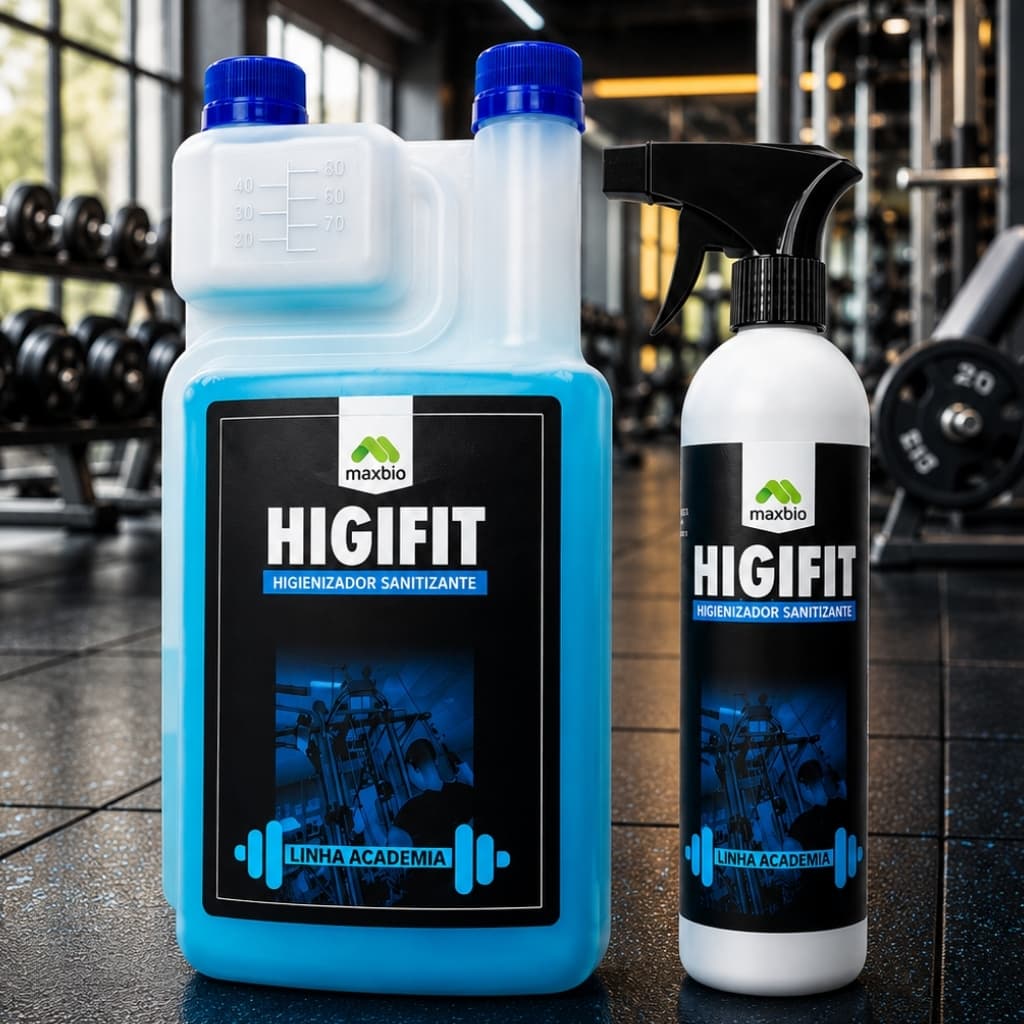Kit Higifit Sanitizante Para Limpeza De Academias Equipamentos Clinicas Higienizador Uso Geral Concentrado Maxbio