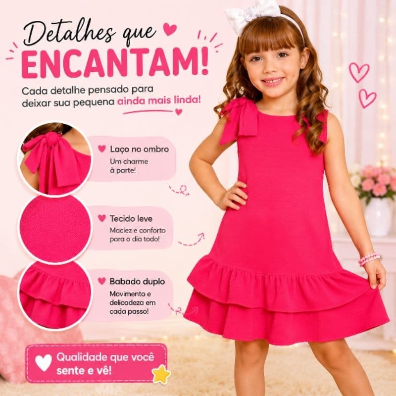 Vestido infantil menina bebe tecido Duna leve confortável luxo 2 ao 6 anos