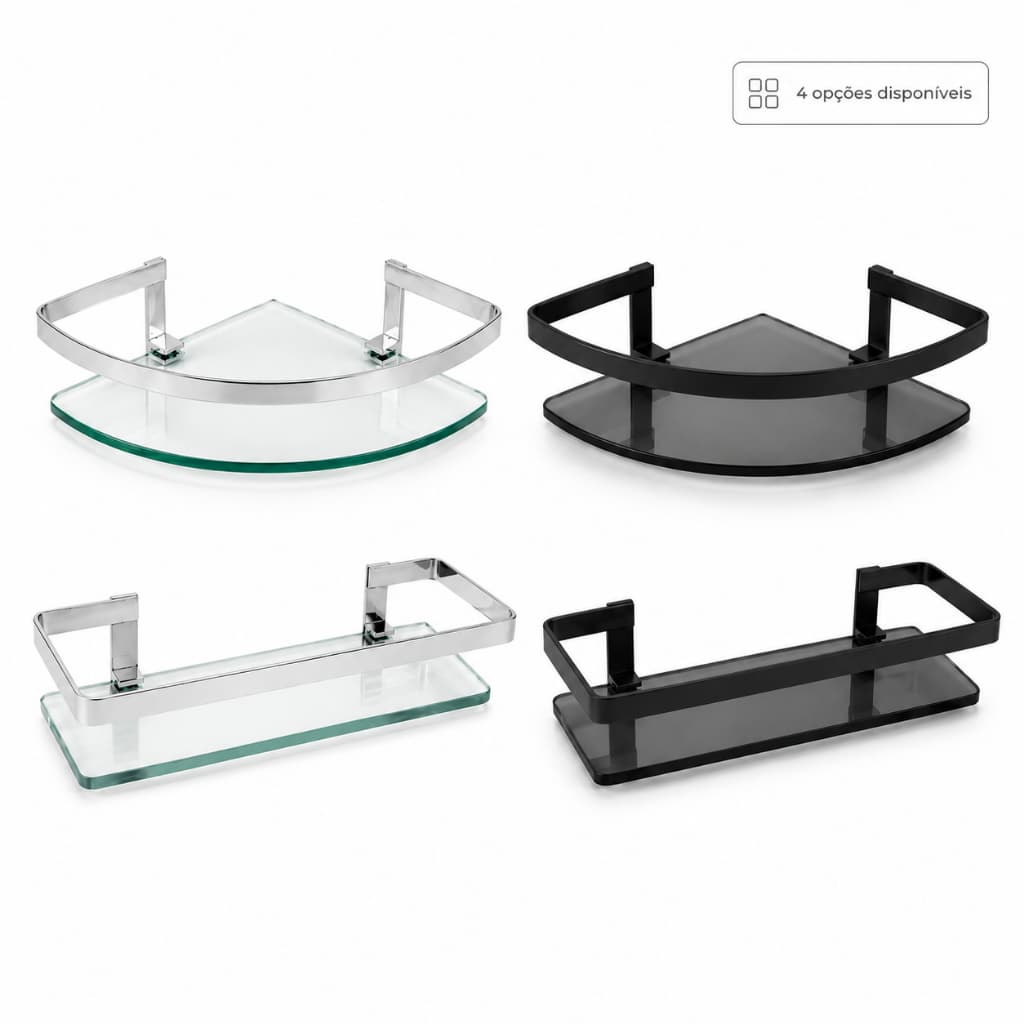 Porta Shampoo para Banheiro Modelo de Canto ou Reto Quadrado Vidro 6mm Resistente Fixação Parede