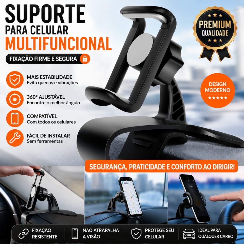 Suporte Universal de Celular para Carro - Fácil de Usar e Portátil. Veículo/Automotivo.