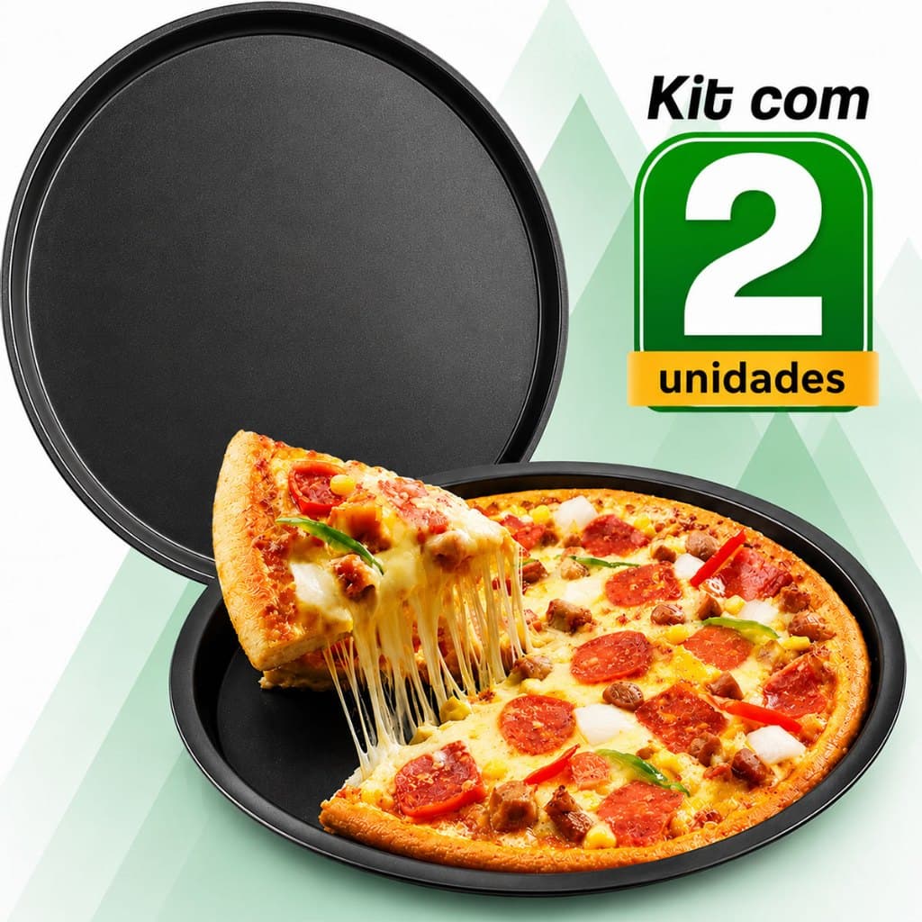 Kit 2 Formas Bandeja Grande Antiaderente Redonda Pizza Pão Queijo Forma 36cm ou 29CM
