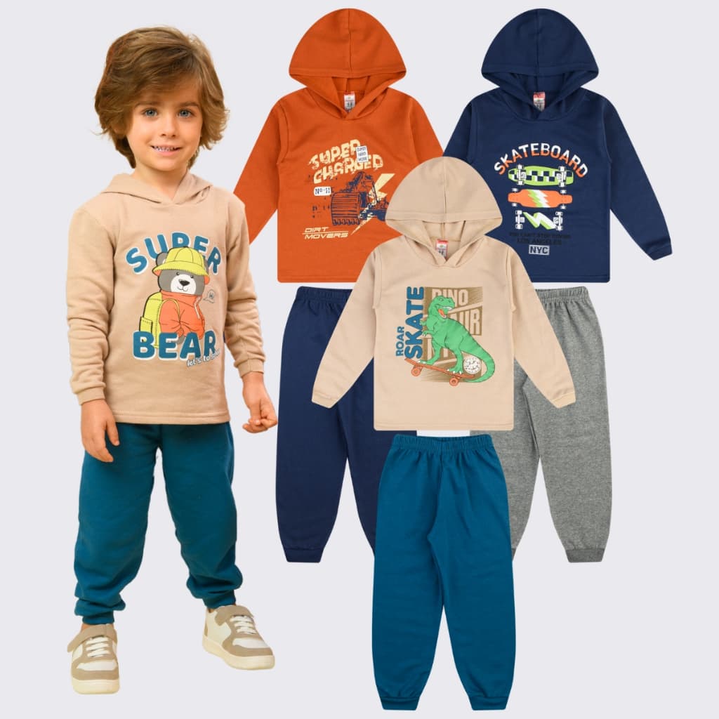 Kit 6 Peças 3 Conjunto Moletom Capuz Roupa Infantil Menino