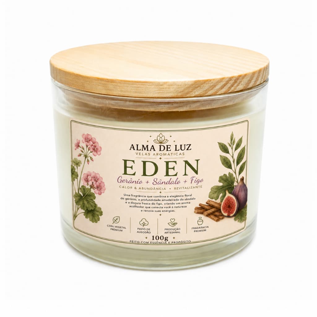Vela Aromática Premium EDEN Cera De Coco Gerânio Figo e Sandalo