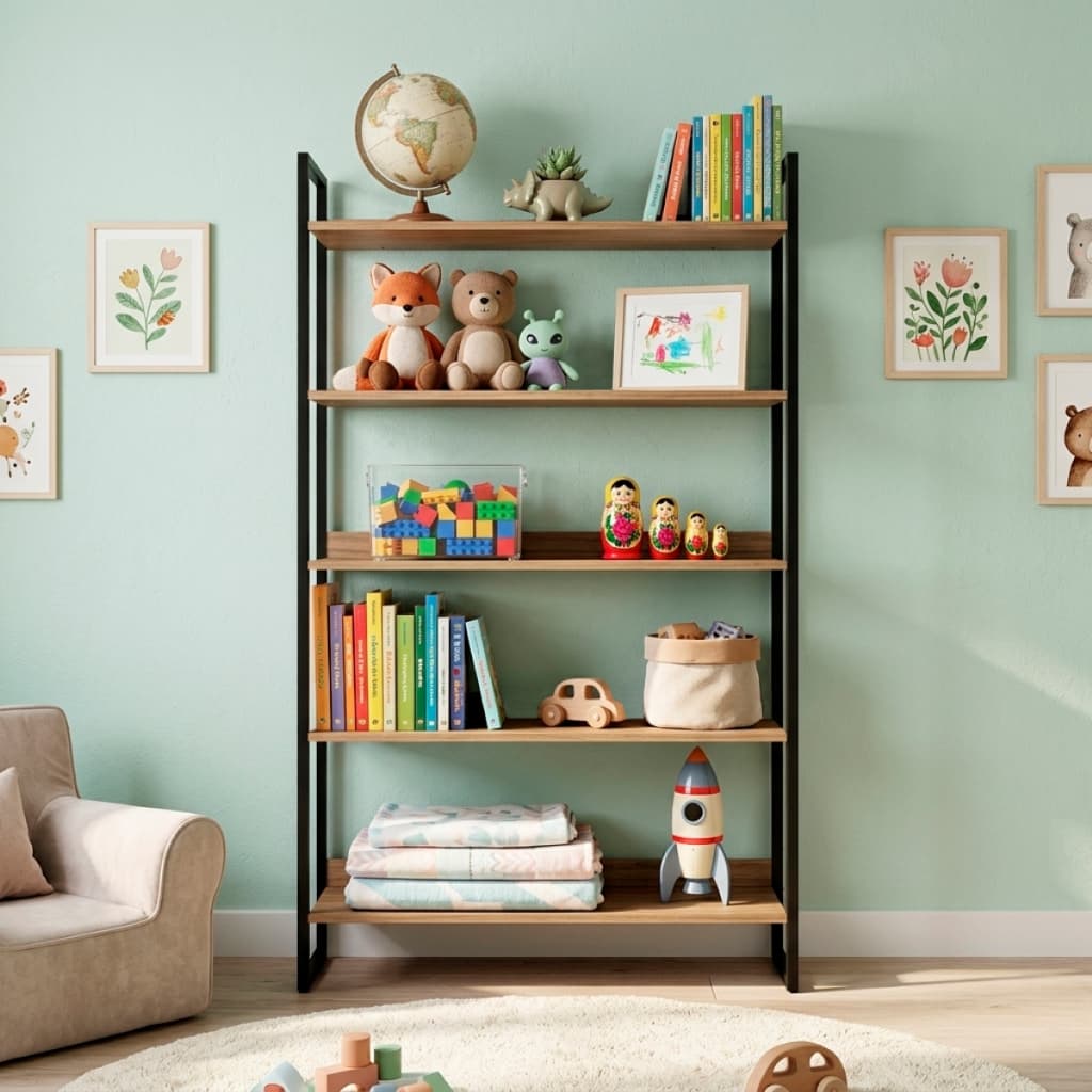 Estante De Aço Industrial Organizador 05 Prateleiras Madeira MDF Multiuso Decorativa