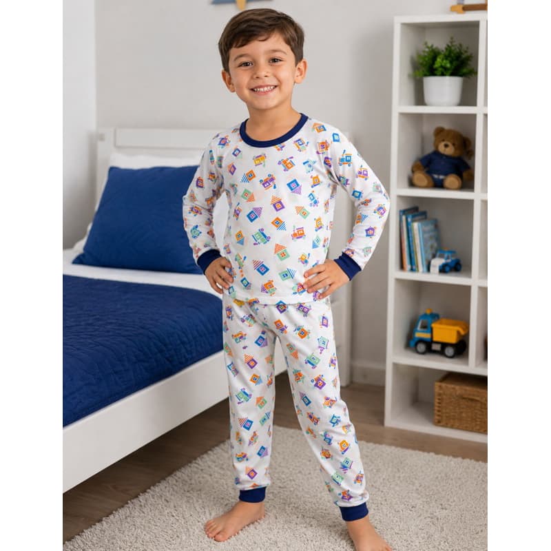 Kit 2 Pijamas Infantil Menino Manga Longa Poliéster Tam 10 e 12