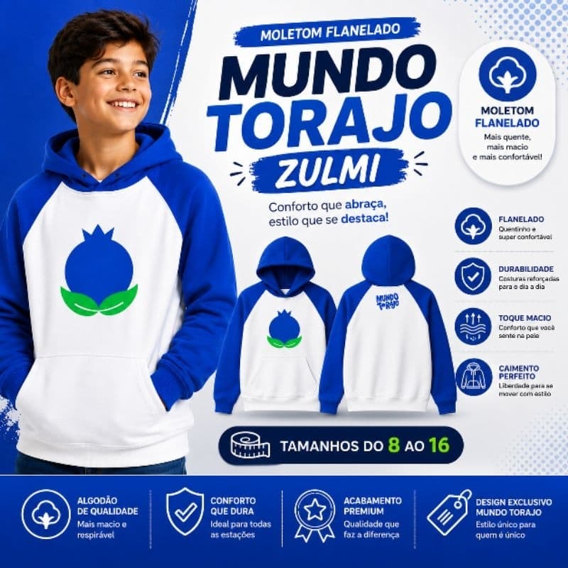 Moletom Mundo Torajo Zulmi Infantil Flanelado Algodão Com Capuz Blusa do Torajo