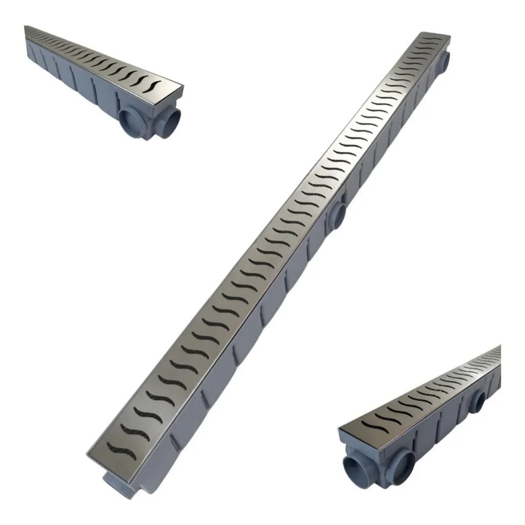 Ralo Linear Para Banheiro E Piscina 6x100 Onda Branco Cinza Inox
